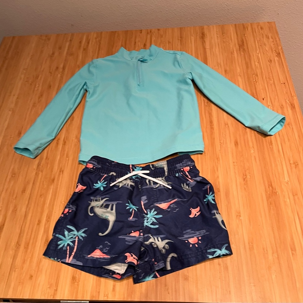 Carter's Aqua and Navy Dinosaur Rashguard Set